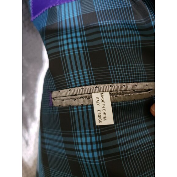 Statement navy, plaid lining, 100% wool blazer,  sport coat,  jacket, size 44L - Picture 9 of 11